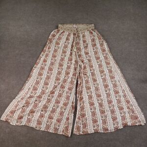 Omika Pants Womens Medium Beige Pink Wide Leg Floral Elastic Waist Anthropologie